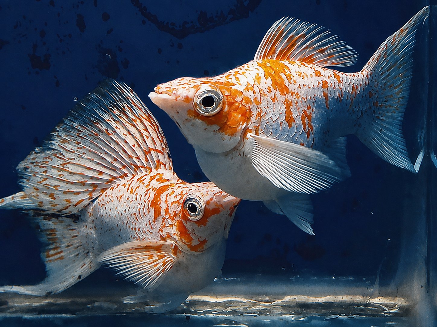 Two balloon mollies with the characteristic rounded body in an aquarium
